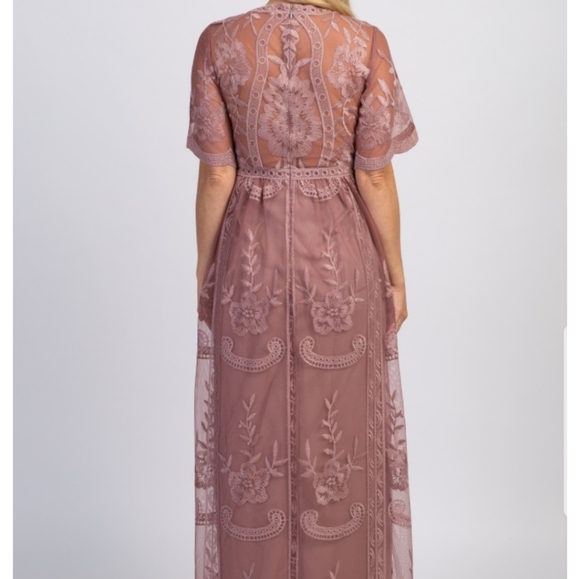 Pinkblush Dark Mauve Lace Maternity Maxi Dress - Picture 4 of 6